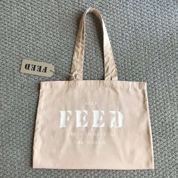 FEED The Children of The World 10 Cotton Soft Canvas Tote Bag In Cream & White - Picture 1 of 7